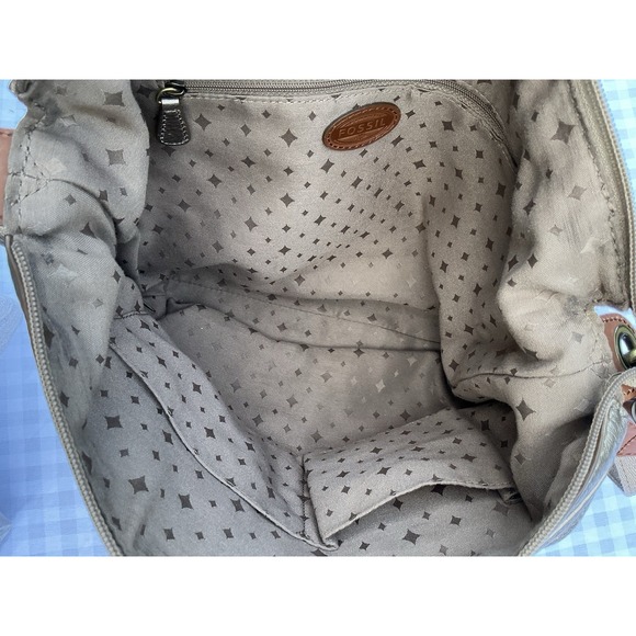 FOSSIL Morgan Traveler Gold  Pebbled Leather Crossbody Shoulder Bag Compartments - Picture 5 of 6